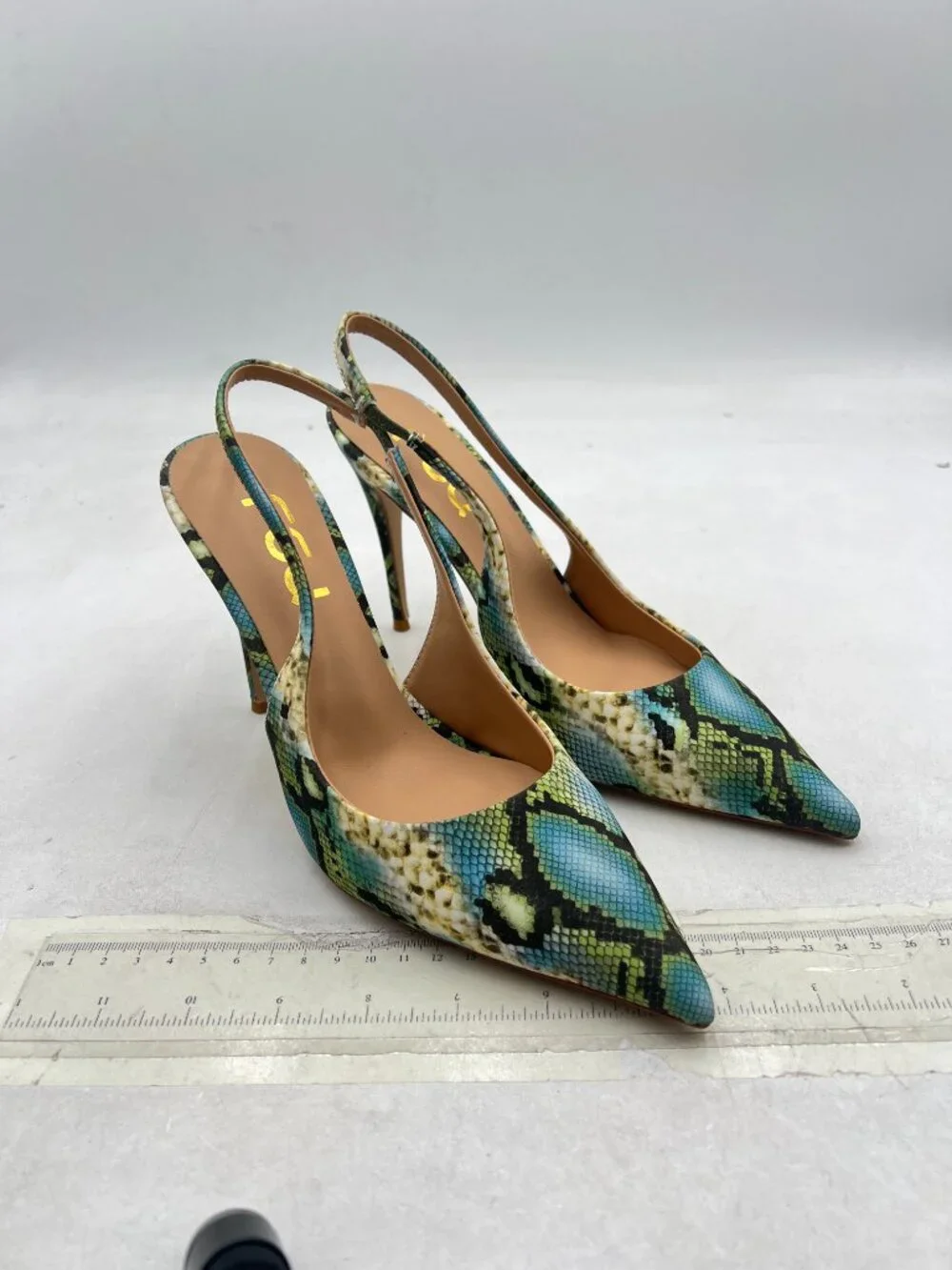 FSJ Green Snake Pointed Toe Stiletto Pumps Chic Slingback High Heel Slip on Shoe